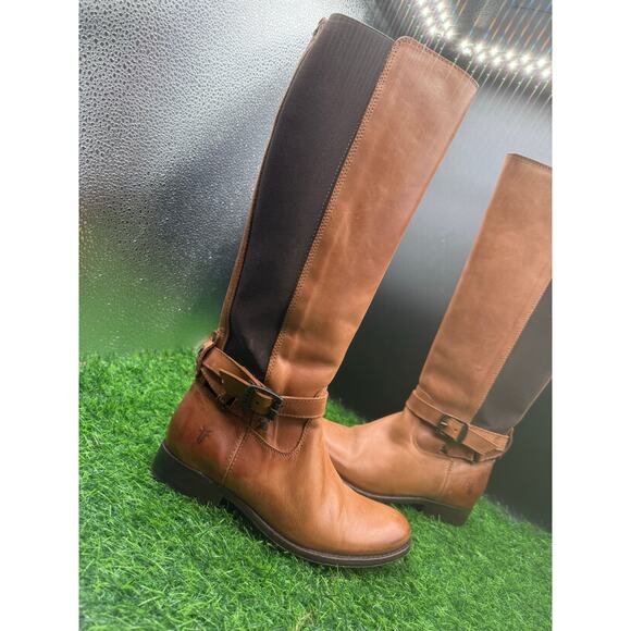 Frye Cognac -Leather- Riding Boots- Size 5.5 W - Picture 2 of 9